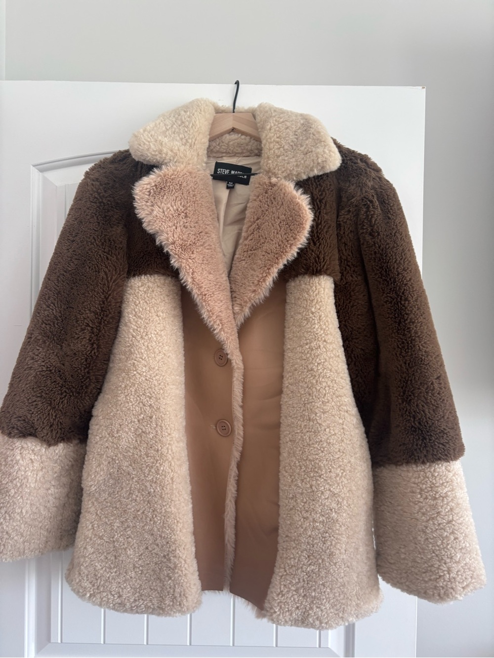 Steve Madden Colorblock Brown and Cream Teddy Jacket
